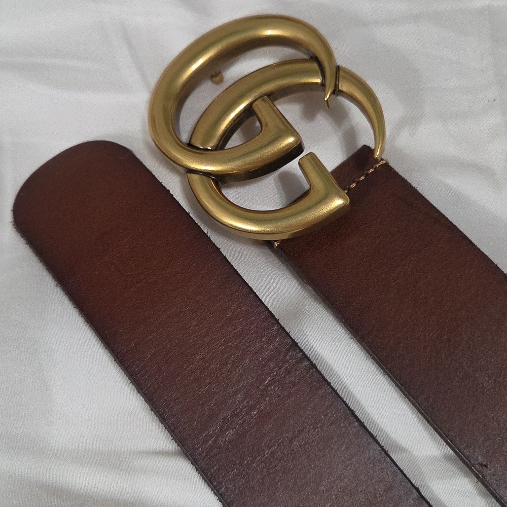 Gucci Brown Leather Belt with Gold Double G Buckle - Picture 2 of 16